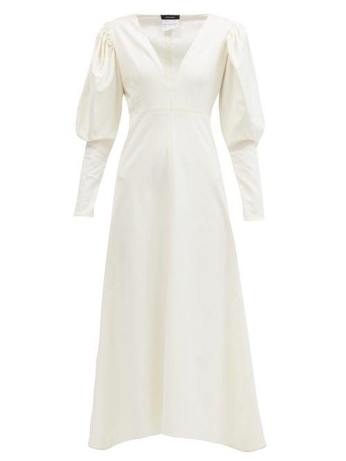 Matchesfashion.com Isabel Marant - Silabi Puff-sleeve Crepe Midi Dress - Womens - White