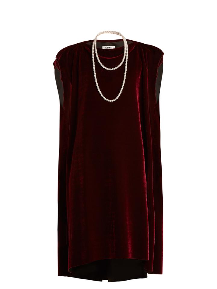 Mm6 Maison Margiela Faux Pearl-embellished Tie-waist Velvet Dress