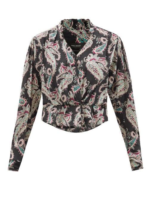 Isabel Marant - Blineali Paisley-print Silk Crepe De Chine Blouse - Womens - Black Multi