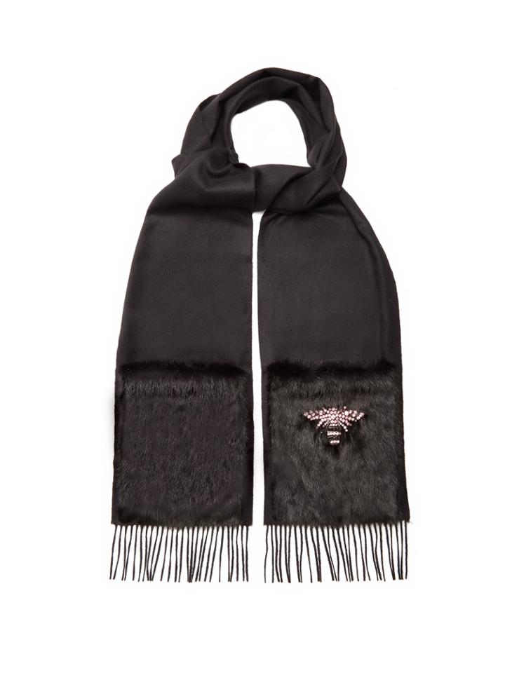 Gucci Bee-embellished Fur-pocket Silk-blend Scarf