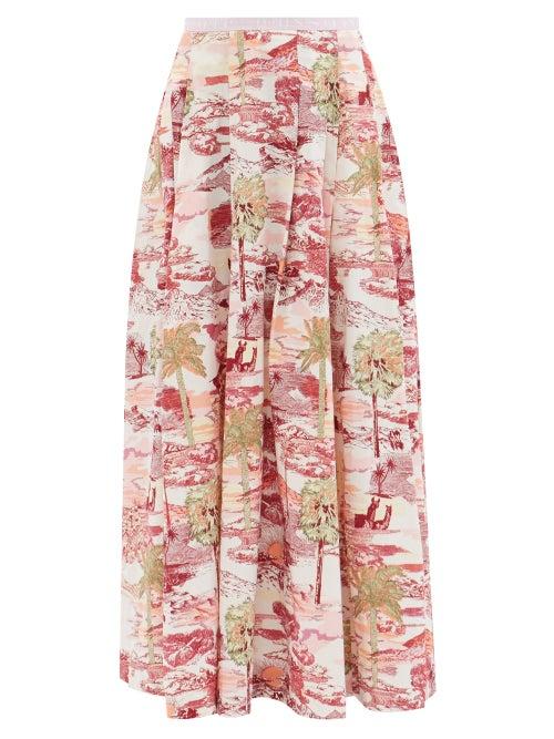 Emporio Sirenuse - Flaminia Knife-pleated Printed Maxi Skirt - Womens - Pink Print