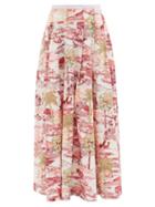 Emporio Sirenuse - Flaminia Knife-pleated Printed Maxi Skirt - Womens - Pink Print