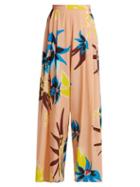 Matchesfashion.com Delpozo - Wide Leg Hibiscus Print Silk Trousers - Womens - Beige Print