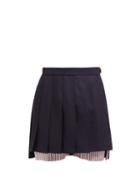 Matchesfashion.com Thom Browne - Pleated Wool Skort - Womens - Navy Multi