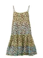 Matchesfashion.com Juliet Dunn - Leopard Print Ruffled Hem Cotton Dress - Womens - Green Print