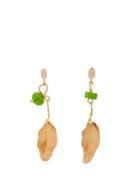 Matchesfashion.com Marni - Leaf And Bead Embellished Drop Clip Earrings - Womens - Gold