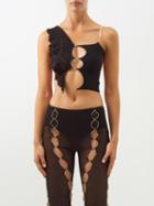 Rui - Cutout Faux Pearl-embellished Cashmere Cropped Top - Womens - Black