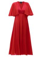 Matchesfashion.com Giambattista Valli - Butterfly Sleeve Silk Chiffon Midi Dress - Womens - Red