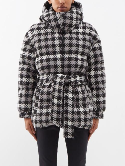Perfect Moment Ski - Houndstooth-jacquard Hooded Down Ski Jacket - Womens - Black White