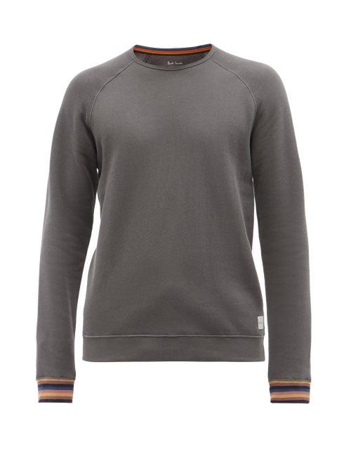 Mens Basics Paul Smith - Artist-stripe Logo-patch Jersey T-shirt - Mens - Grey