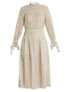 Matchesfashion.com Rebecca Taylor - Smocked Star Print Silk And Cotton Blend Dress - Womens - Cream Multi