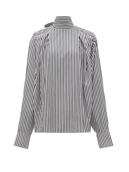 Matchesfashion.com Matthew Adams Dolan - High-neck Striped Cotton Blouse - Womens - White Black