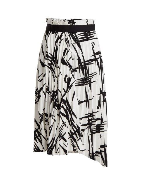 Matchesfashion.com Balenciaga - Abstract Print Pleated Midi Skirt - Womens - Black White