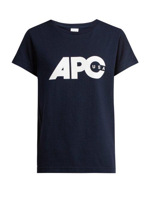 Matchesfashion.com A.p.c. - Sheena U.s. Printed Logo Cotton T Shirt - Womens - Navy