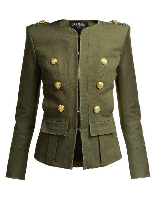 Matchesfashion.com Balmain - Collarless Cropped Jacket - Womens - Khaki