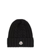 Matchesfashion.com Moncler - Cable Knitted Wool Beanie Hat - Womens - Black