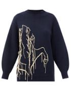 Matchesfashion.com Ssone - Joanie Embroidered Recycled-cashmere Sweater - Womens - Navy