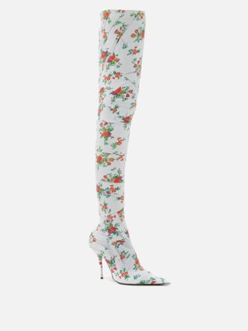 Balenciaga - Naked Knife 110 Floral-print Over-the-knee Boots - Womens - White Multi