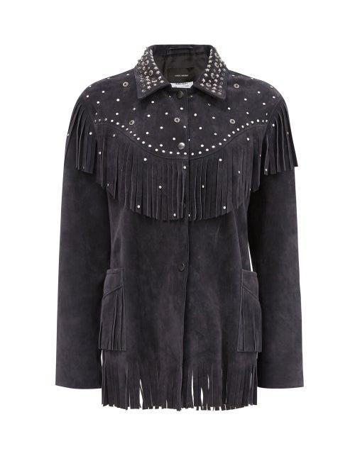 Matchesfashion.com Isabel Marant - Bel Studded & Tasselled Suede Jacket - Womens - Black