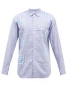 Comme Des Garons Shirt - Gingham And Striped Cotton-poplin Shirt - Mens - Blue