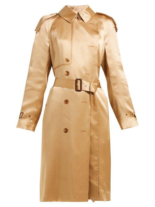 Matchesfashion.com Burberry - Double Breasted Silk Satin Trench Coat - Womens - Beige