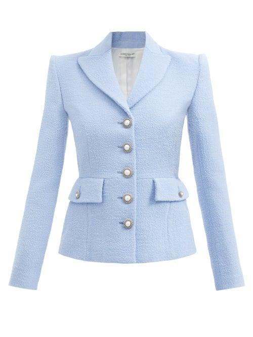 Alessandra Rich - V-neck Wool-blend Boucl Jacket - Womens - Light Blue