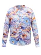 Phipps - Cuban-collar Ocean-print Poplin Shirt - Mens - Blue