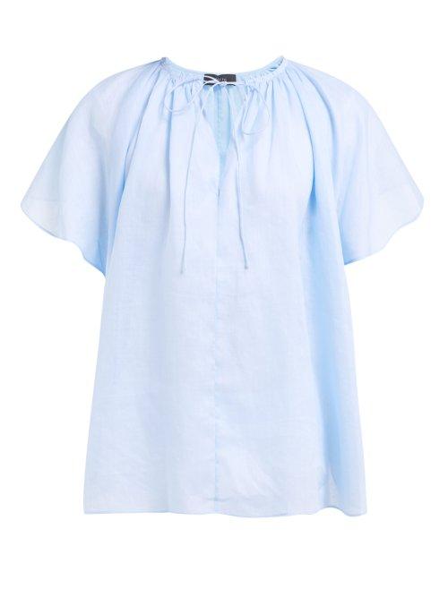 Matchesfashion.com Joseph - Rita Gathered Voile Blouse - Womens - Blue