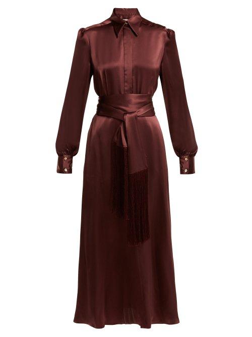 Matchesfashion.com Hillier Bartley - Belted Balloon Sleeve Silk Satin Dress - Womens - Burgundy