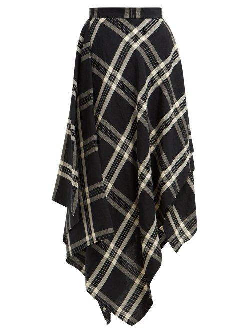 Matchesfashion.com Vivienne Westwood - Tartan Handkerchief Hem Linen Midi Skirt - Womens - Black Multi