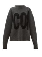 Matchesfashion.com Colville - Logo Intarsia Dropped Sleeve Wool Sweater - Womens - Dark Grey