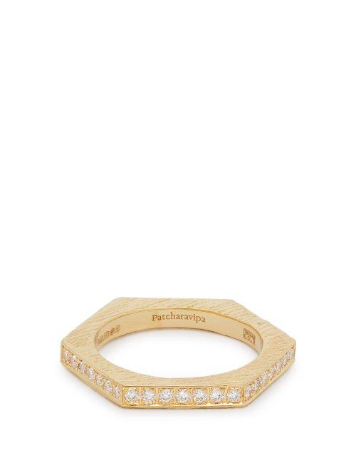 Matchesfashion.com Patcharavipa - 18kt Gold And Diamond Pav Hexagon Ring - Womens - Gold