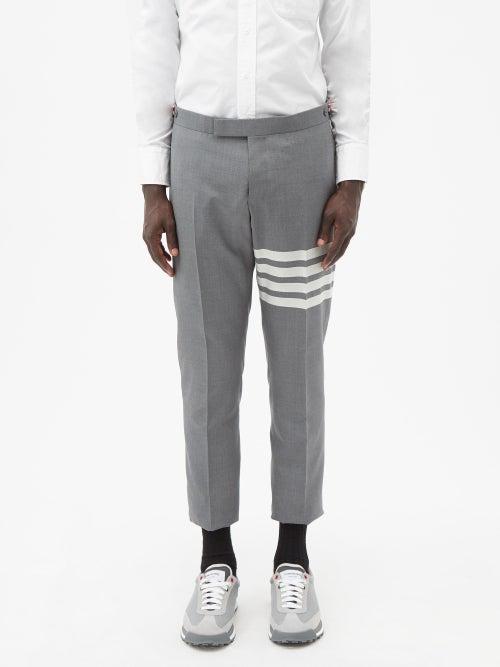 Thom Browne - Four Bar-appliqu Wool-sharkskin Trousers - Mens - Mid Grey