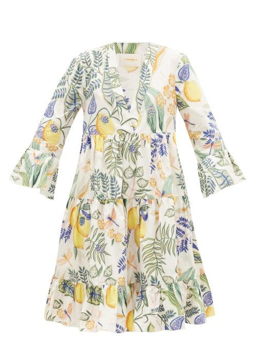 Matchesfashion.com La Doublej - Short Jennifer Jane Botanical-print Cotton Dress - Womens - White Print