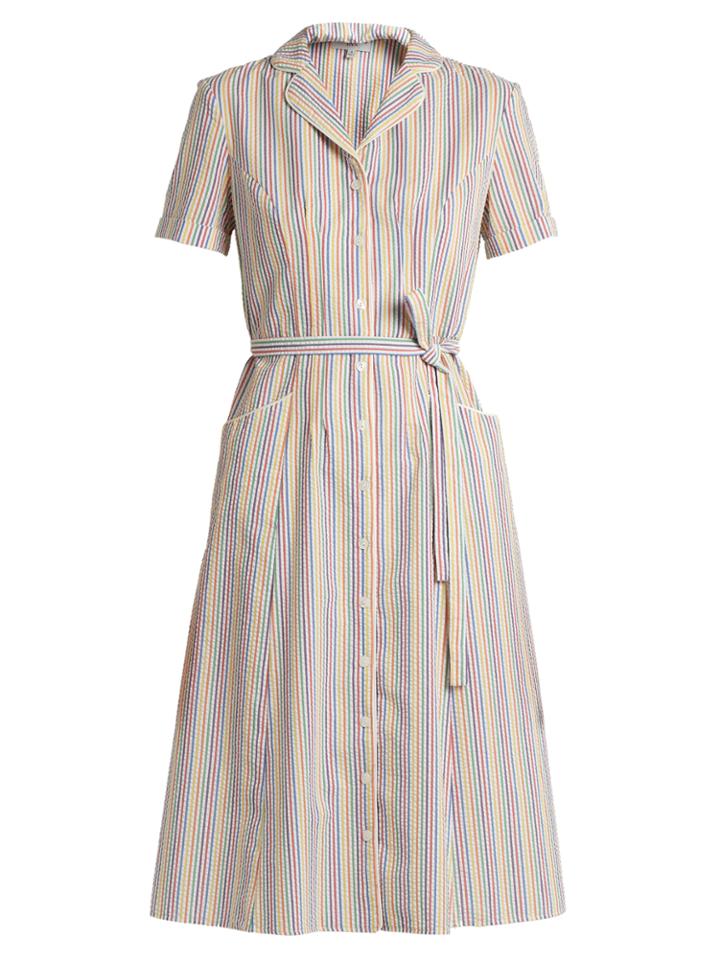 Hvn Maria Striped Seersucker Dress