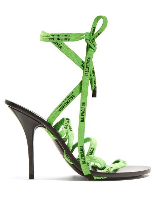Matchesfashion.com Balenciaga - Logo Laced Wrap Around High Heeled Sandals - Womens - Green