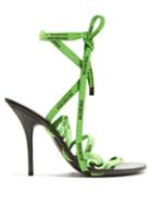 Matchesfashion.com Balenciaga - Logo Laced Wrap Around High Heeled Sandals - Womens - Green