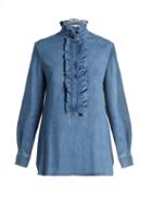 Matchesfashion.com Stella Mccartney - Ina Ruffled Trimmed Denim Shirt - Womens - Light Denim