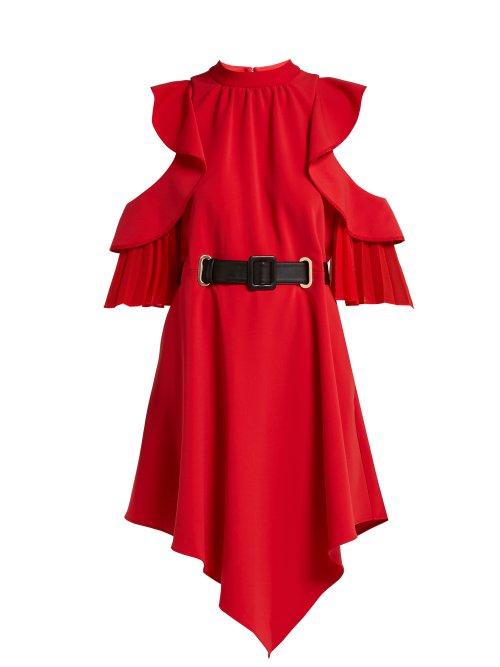 Matchesfashion.com Self-portrait - Cut Out Ruffle Sleeve Belted Mini Dress - Womens - Red