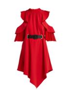 Matchesfashion.com Self-portrait - Cut Out Ruffle Sleeve Belted Mini Dress - Womens - Red