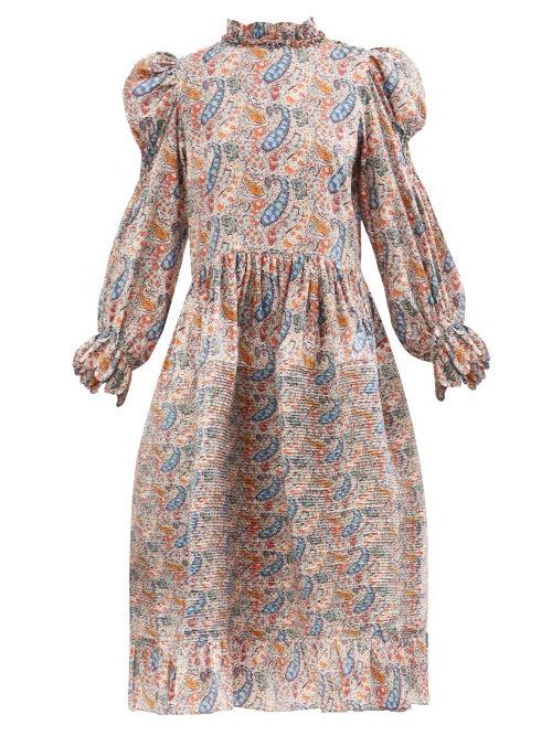 Horror Vacui - Claire Paisley-print Cotton-poplin Dress - Womens - Blue Multi