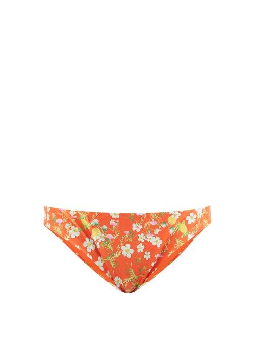 Cynthia Rowley - Ruched Floral-print Bikini Briefs - Womens - Orange Print