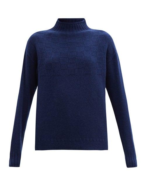 Matchesfashion.com Connolly - High-neck Basketweave Merino-wool Blend Sweater - Womens - Navy