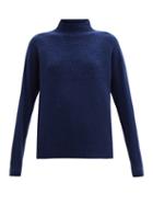 Matchesfashion.com Connolly - High-neck Basketweave Merino-wool Blend Sweater - Womens - Navy