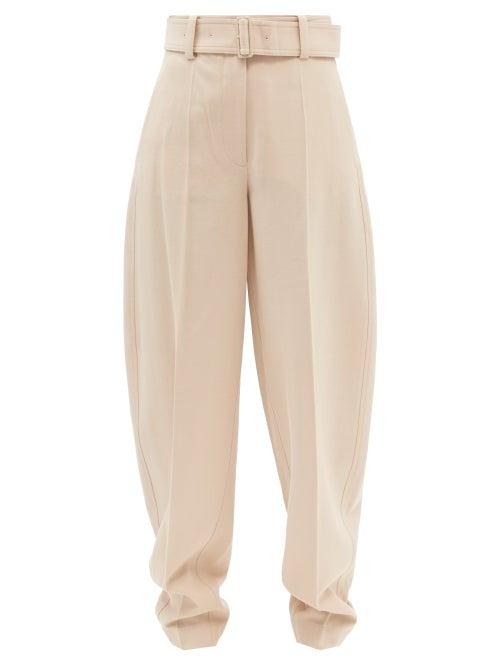 Joseph - Taavi Belted Wool-twill Trousers - Womens - Light Beige