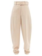 Joseph - Taavi Belted Wool-twill Trousers - Womens - Light Beige