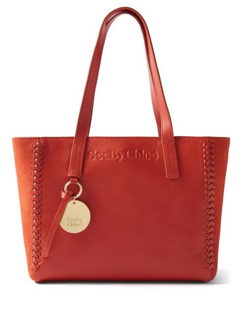 See By Chlo - Tilda Logo-debossed Leather And Suede Tote Bag - Womens - Red
