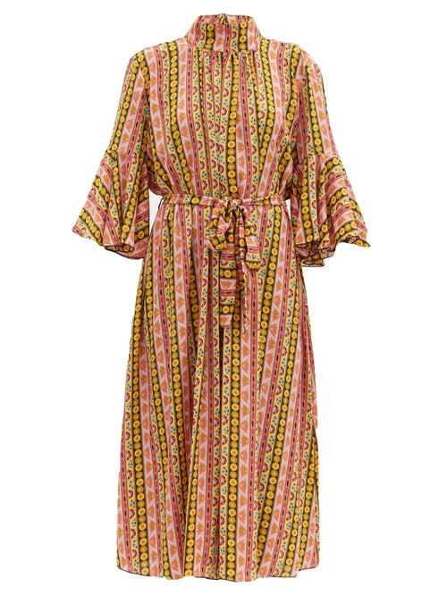 Matchesfashion.com La Doublej - Abstract-print Crepe Midi Dress - Womens - Pink Print
