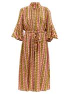 Matchesfashion.com La Doublej - Abstract-print Crepe Midi Dress - Womens - Pink Print