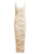 Matchesfashion.com Paco Rabanne - Rose Print Ribbed Jersey Midi Dress - Womens - Multi